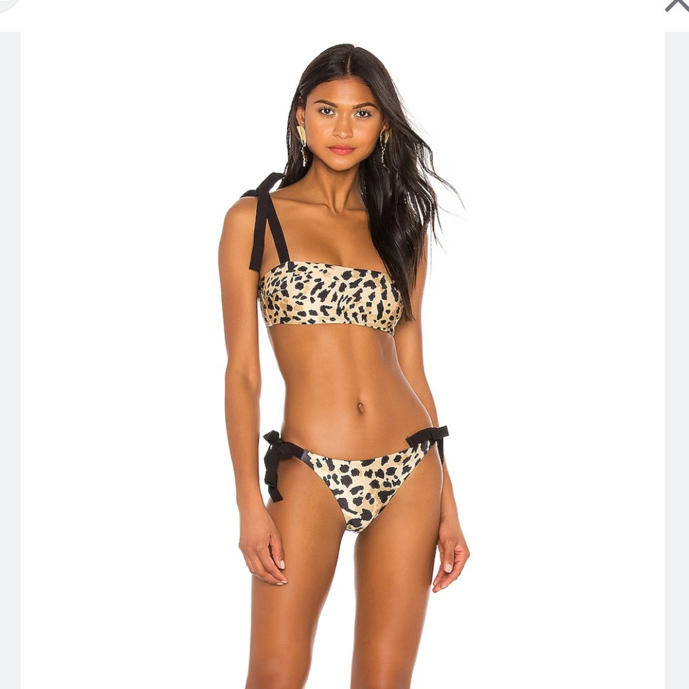 Zimmermann bandeau leopard two piece bikini with black bow straps. Size 1.